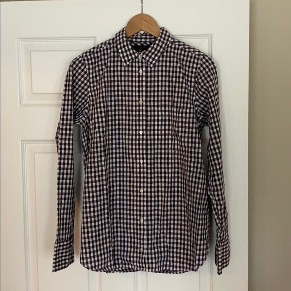 JCrew Black & White Check Button Down Shirt S 8
